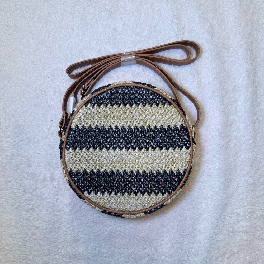 Thirty-One Black and Cream Striped Crossbody Bag